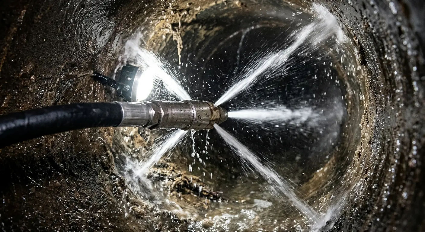 High-pressure hydro jetting nozzle cleaning sewer pipe for Storm Drain Cleaning in Drexel Heights